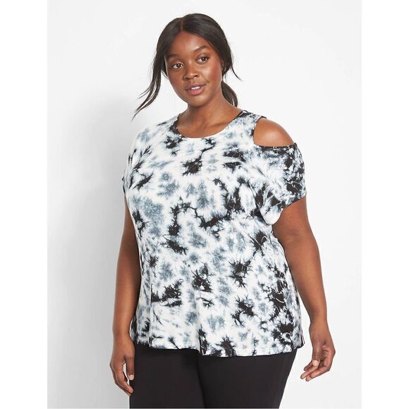 Lane Bryant LIVI Cutout Tee Tie-Dye Short Sleeve Top Black Plus Size 26/28 NWT - Picture 1 of 8